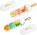 Toplive 2 Pack Travel Pill Organizer, Portable Pill Container Mini Daily Pill Organizer, Small Pill Case Travel Medicine Organizer Pocket Vitamin Supplement Fish Oil Box, White Orange &amp; White Grey