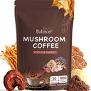 Cafetería, 6 Mushrooms Adaptogénicos (Mane, Cordyceps, Turquía Tail &amp; Other) Mezclado con café instantáneo Premium para Focus, Energy, Immune y Gut Health Support, 30 Servings