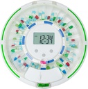 Dispensador automático de píldoras para el anciano con alarma, bloqueo dispensador de medicamentos de 28 días, 6 plantillas de dosis, sonido " alertas de luz " llave para vitaminas, suplementos (Lid azul)