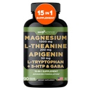 Gade Nutrition Magnesium Glycinate &amp; Magneisum Suplementos con Apigenin, L Theanine 200 mg, 5 HTP, GABA Calm Brain Booster Suplemento Ayuda al sueño Ashwagandha L Tryptophan Chamomile