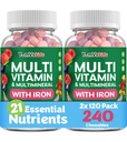 YUM-V'S Kids Multivitamin with Iron - Kids Chewable Multivitamin - Vitaminas + Suplemento de Hierro - Vitaminas Toddler para 2 años Old+, Kosher, Halal, Gluten Free 120 (Pack of 2