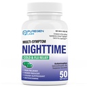 Puregen Labs Nighttime Cold and Flu Relief Medicine | 50 Softgel Liquid Capsules | Helps Relieve Sore Throat, Cough, Fever, Headaches, Runny Nose, Congestion and Aches | Value Pack