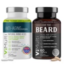 ViMulti Anti-Aging & Beard Supplements Bundle: Anti-Aging Amino Acids for Immune Health, Energy, Skin Tone & Sleep & Beard Growth Vitamins for Thicker, Fuller, Healthier Facial Hair, 60 Capsules Each