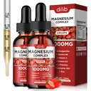Suplemento Complejo de Magnesio Triple, Glycinate de Magnesio, Blend, Citrate Liquid Drops 1000mg con Ashwagandha, CoQ10, Vitamina B6, C, D, Zinc -Apoyo Calm Stress Relief, Bone, Muscle, Mood 2 Pack