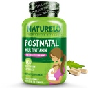 NATURELO Postnatal Multivitamin - Suplemento para lactancia materna - Vitamina D de base vegetal, folato, hierro suave - para la madre de enfermería, bebé - Post Natal Lactation Support 180 Capsules