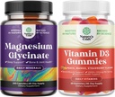 Bundle of Pure Magnesium Glycinate 400mg Por Serving for Mood Sleep and Relaxation 240ct and Vitamin D3 Gummies for Daily Wellness or Bone Muscle & Immune Support
