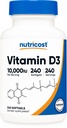 Nutricost Vitamina D3 10,000 UI, 240 cápsulas de Softgel - Potente, No GMO, Gluten Vitamina D