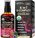 USDA Organic Vitamin B-Complex Liquid Spray 8-in-1 - B5 Pantothenic Acid TEN B12 Methylcobalamin TEN B1 Thiamine TEN B6 Pyridoxine ANTE B7 Biotin TEN B9 Folic ANTE B3 Niacinamide - Made in USA Supplement, 2fl oz