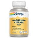 SOLARAY Magnesium Citrate 400mg - Suplemento Magnesio - Bone Health, Muscle, Relax and Heart Health Support - Ausorción mejorada, Vegan, Gluten Free, 60 días de garantía, 30 servicios, 90 VegCaps