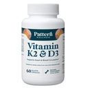 Pattern Wellness Vitamin K2 & D3 Supplement with Calcium – Bone Health, Circulatory Wellness & Immune Support - Non-GMO - 60 Capsules
