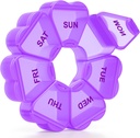 Gran organizador semanal de píldoras, caja de píldoras 7 días, KAPENS Daily Vitamin Case Large Capacity Compartments, Contenedores de píldoras para suplementos de medicina de aceite de pescado, púrpura
