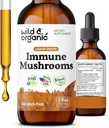 Wild &amp; Organic Immune Mushrooms Tincture - 8-in-1 Mushroom Complex with Chaga, Turkey Tail, Lion's Mane, Reishi Extract - Immune Support Drops - Vegan, Sugar &amp; Alcohol-Free Liquid Supplement - 2 fl oz