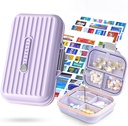 Caja de Organizador de Píldora de Viajes con etiquetas de Medicina, 2Pack 7 Compartments Portable Pill Case, Daily Medication Organizer Storage Pill Container for Pocket Pharmacy (Purple, S+L 2pack)