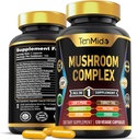 Mushroom Complex Supplement - 13in1 Formula - Blend Lion's Mane Mushroom, Cordyceps Sinensis, Reishi, Turquía Tail, Maitake, Chaga, Shiitake, Enoki, &amp; Más - 120 cápsulas para 4 meses de suministro