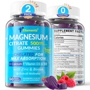 Citrato de magnesio Gummies 500mg para Mujer Hombre Azúcar Gratis, Citrato de magnesio para el estreñimiento ¦ Gummies de Magnesio Chelated con B6 para Mood, Calma TENCalcium Magnesium Zinc D3 Suplemento para Bone &amp; Muscle