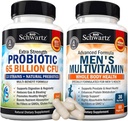 Multivitamina de hombres avanzados diarios con vitamina C A B D3 E y Zinc (1 mes de suministro) más 65 billones de suplemento probiótico diario CFU (1 mes de suministro)