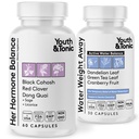 Youth & Tonic PMS & Menopause Bloating Relief Duo – Support for Puffiness, Hormonal Balance & Fluid Retention – Her Hormone Balance + Water Weight Away Natural Herbs for Women, 90 Capsules