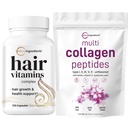 Micro Ingredientes Multi Collagen Protein Powder 2 libras " Hair Vitamins Complex Capsules Bundle Pack ← Peptides colágeno de gran tamaño  14-in-1 Advanced Hair Growth Support