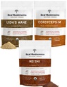 Real Mushrooms Peak Performance Bundle - Lion's Mane + Reishi + Cordyceps-M Certified Organic Mushroom Powders for Vitality, Immunity & Longevity