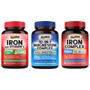 10 en 1 Complejo de Magnesio &amp; Suplemento de hierro, 65 mg de hierro de carbono con 250 mg de vitamina C & 5 en 1 Complejo de hierro