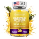 Magnesium Glycinate Gummies 600mg, Non-GMO, Gluten-Free, Magnesium Gummies for Adults &amp; Kids, Sleep, Relax &amp; Focus, Pineapple Flavor, 60 Condes