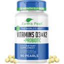 Vitamina de Perla de la Tierra D3 K2 5000 UI - Suplemento de vitamina 3 en-1 K2 D3 con Probióticos para Hombres Mujer, Suministro de 3 meses, Suplementos de Salud Gut para Hombres Mujer (90 TC)