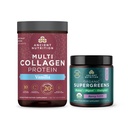 Antigua Nutrición Multi Collagen Proteína Polvo, Vainilla, 24 Servimientos + Pólvora de Supergreens Orgánico, Berry, 12 Servimientos