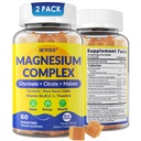 Magnesium Complex Gummies 400mg, Magneisum Glycinate Citrate Malate + Turmeric, GABA, B6 B12, Kava Kava, L-Theanine for Sleep, Calm, Relax, Energy, Magnesium Gummies for Women Men, Vegan, 2 Pack