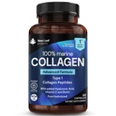 Collagen marino puro 100% Collagen marino Tipo 1 1300mg - Péptidos de colágeno hidrolizado mejorado con ácido hialurónico & vitamina C, suplementos de colágeno de alta resistencia para mujeres y hombres, 60 tabletas