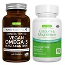 Vegan Omega-3 + Calcio &amp; Magnesio Complejo Vegan Bundle, EPA sostenible & DHA Algae Oil 1340mg + 2:1 Complejo Mineral de Algas Plantas, por Igennus