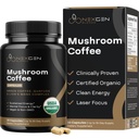 Cápsulas de café 100% orgánico de hongos - Suplemento de energía natural con 130 mg de cafeína proveniente de café verde patentado clínicamente y extractos de Guayusa para energía libre de jitters " Focus (30 piezas)