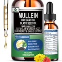 16-en-1 gotas de Mullein Orgánica para Pulmones Ø Mullein Leaf Extract w/Oil of Oregano with Black Seed Oil ← Non-GMO adultoGluten Free Respiratory Health Liquid Drops latitud Mullein Supplement Cleanse for Smokers
