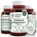 Oxido de magnesio nutra natural 250 mg - Alta absorción para huesos fuertes, salud cardíaca, salud dental, energía eléctrica, libre de gluten, no transgénico, 180 tabletas en botellas de vidrio reciclable libres de BPA