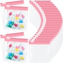 24 piezas bolsas de bolsas de bolsas de píldoras limpias Conjunto de píldoras reutilizables Medicina Translúcida Organizador Self Sealing Medicine Bag Travel Bolsas de píldoras plásticas con rosca Cerradura de almohadas (Light Pink)
