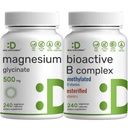 Magnesium Glycinate 500mg Veggie Capsules &amp; Bioactive Vitamin B Complex Bundle Pack – Easi Absorbed Chelated Mineral – Immune, Energy, & Metabolism Supplement