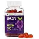 Gummies de hierro para adultos y niños, suplemento multivitamínico Chewable con hierro, vitamina C, A, B, zinc, ácido fólico y biotina (Grape Flavored) Vegan Safe, Made in The USA from HERBATECH