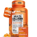 Herbtonics Multi Collagen Gummies with Biotin & Vitamin C, Hydrolyzed Collagen Peptides Tipos I, II, III, V, X for Hair, Skin, Nails, & Bone Support - Tropical Flavor, 60 Gummies