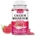 Calcio Magnesio Zinc Gummies, Calcio Magnesio 2:1 Ratio con vitamina D3, K2, B6, B12 para la fuerza ósea, Función muscular " Nerve Health, Fórmula de Absorción Extra, Vegan, Raspberry Flavor 60 Gummies