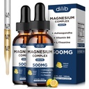(2 Pack) Magnesium Glycinate, Citrate, Malate Liquid Drops-Triple Magnesium Complex Suplemento 500mg con Ashwagandha, L-Theanine, Vitamina B6-Support Calm, Stress Relief, Sleep, Muscle-Lemon Flavor