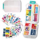 Gran organizador de píldoras con etiquetas de medicina - 7 días de viaje diario contenedor, mini caso de almacenamiento de medicamentos (White, 161 etiquetas)