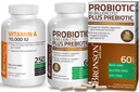 Bronson Probiotic 50 Billion CFU + Prebiótico con Apple Polyphenols & Pineapple Fruit Extract + Vitamina A 10,000 IU Premium Non-GMO Formula