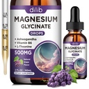 Magnesio Glycinate Liquid Drops 500mg, con vitamina B6, Ashwagandha, L - Theanine, Chamomile, Magnesium Glycinate Suplemento Alta Absorción para el sueño, estrés, energía, mood - sabor de la uva, 2 FL.OZ