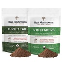 Real Mushrooms Turquía Tail (45g) y 5 defensores (45g) Mushroom Extract Powder Bundle - Mushroom Supplement for Immune Strength - Vegan, Non-GMO Immunity Supplement