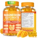 Magnesio Glycinate Gummies 600mg, Azucar Chewable Gummies de Magnesio con Glycinate de Magnesio, Vitamina D, B6 y CoQ10 para el sueño, relajación, cerebro &amp; musculo, 120 Conde