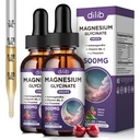 (2 Pack) Magnesium Glycinate Liquid Drops 500mg, con Vitamina B6, Ashwagandha, L - Theanine, Chamomile, Magnesium Glycinate Suplemento Alta Absorción para el sueño, estrés, energía Mood - Cherry Flavor