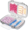 Fullicon Travel Pill Organizer, 4 Compartments Portable Pill Case, Moisture Proof Small Pill Box with Labels, Travel Pill Case with Double Lock, Pocket Pharmacy for Vitamin D3 " Fish Oil (Grey)