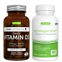Vitamina diaria D3 + Ashwagandha+ L-Theanine & Magnesium Vegetarian Bundle, 365 2000iu Vitamina D3 Tablets + 600mg KSM-66 Ashwagandha con vitaminas Zinc & B, por Igennus