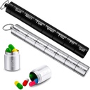 Vesici 2 Pack Metal semanal Pill Organizer Contenedor de pilas de viaje con llavero 7 días semanal impermeable de agua pequeñas cápsulas caja de seguridad para mujeres hombres viajar al aire libre (negro, plata)