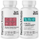 Youth & Tonic Digestive Supplement for Bloating, Regularity & Gut Health. Full Spectrum Enzymes Probiotics & Prebiotics for Digestion to Break Down Food and to Use Daily, for Women & Men – 120 Pills