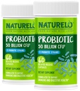 NATURELO Probiotics for Digestive Health - 50 Billion CFU, 11 Strains, Daily Use Supplement - Boosts Immune System, Delayed Release, No-Fridge, 60 Vegetarian Capsules (Pack of 2)